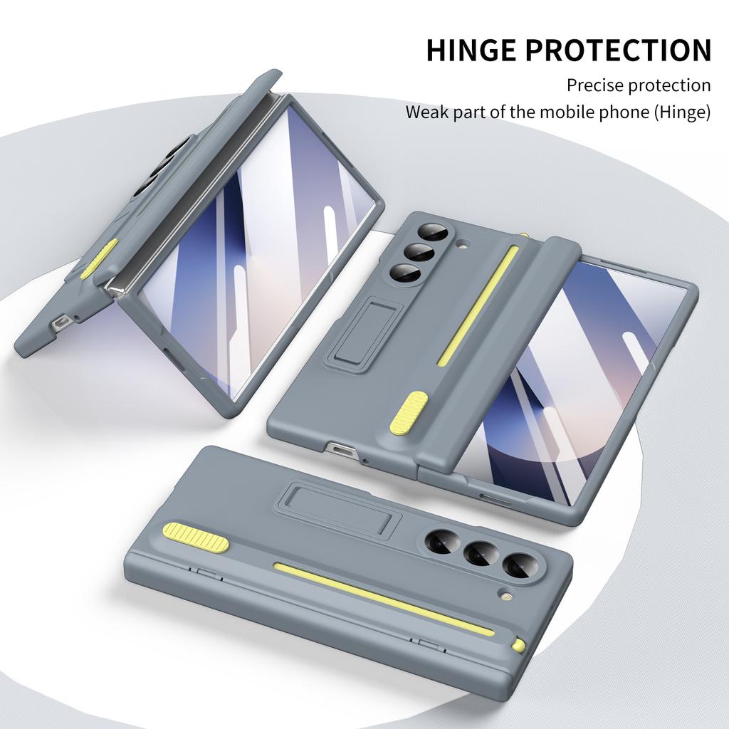 For Samsung Galaxy Z Fold 3 4 5 6 5G Case Magnetic Hinge Screen Glass Film Retractable Pen Slot Bracket Cover For Galaxy Z Fold6