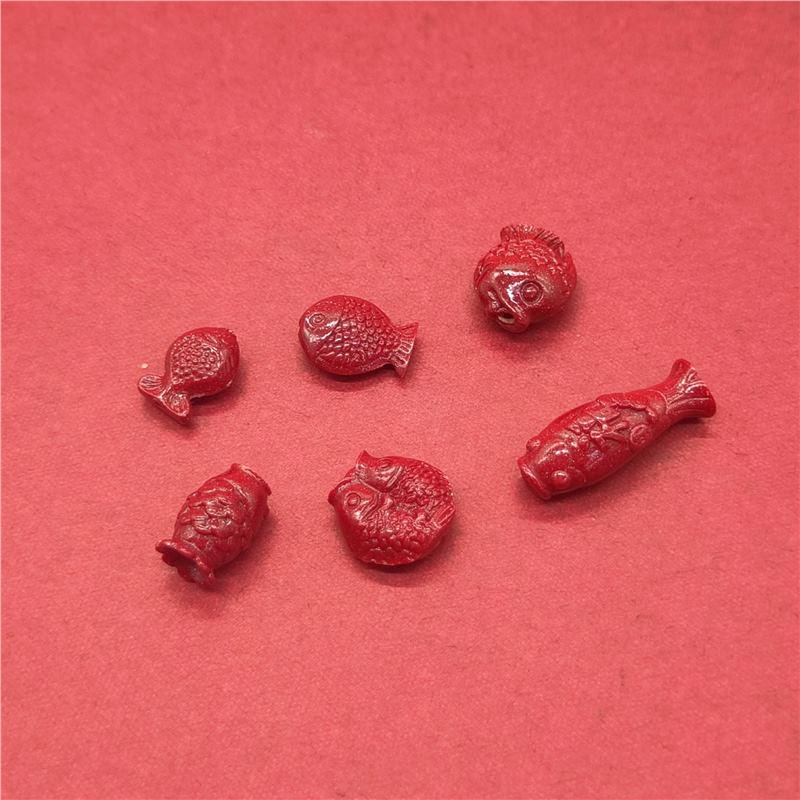 Natural Cinnabar Gold Sand Double Fish Bracelet with Small Fish Ornaments