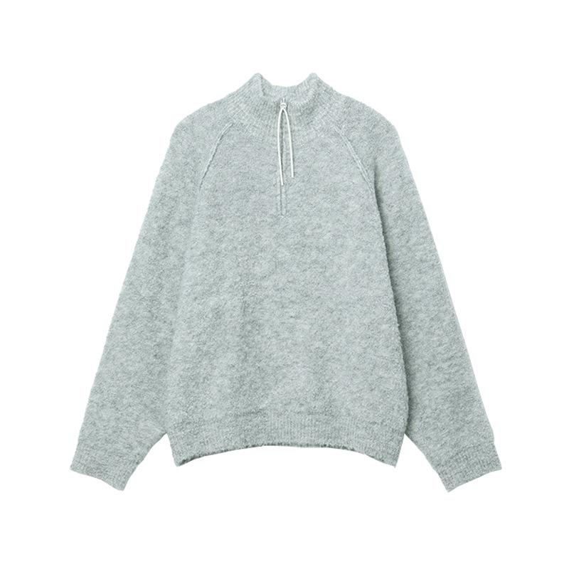 2025 A/W Korean Retro Old Money Half-Zip Relaxed Fit Stand Collar Sweater XL