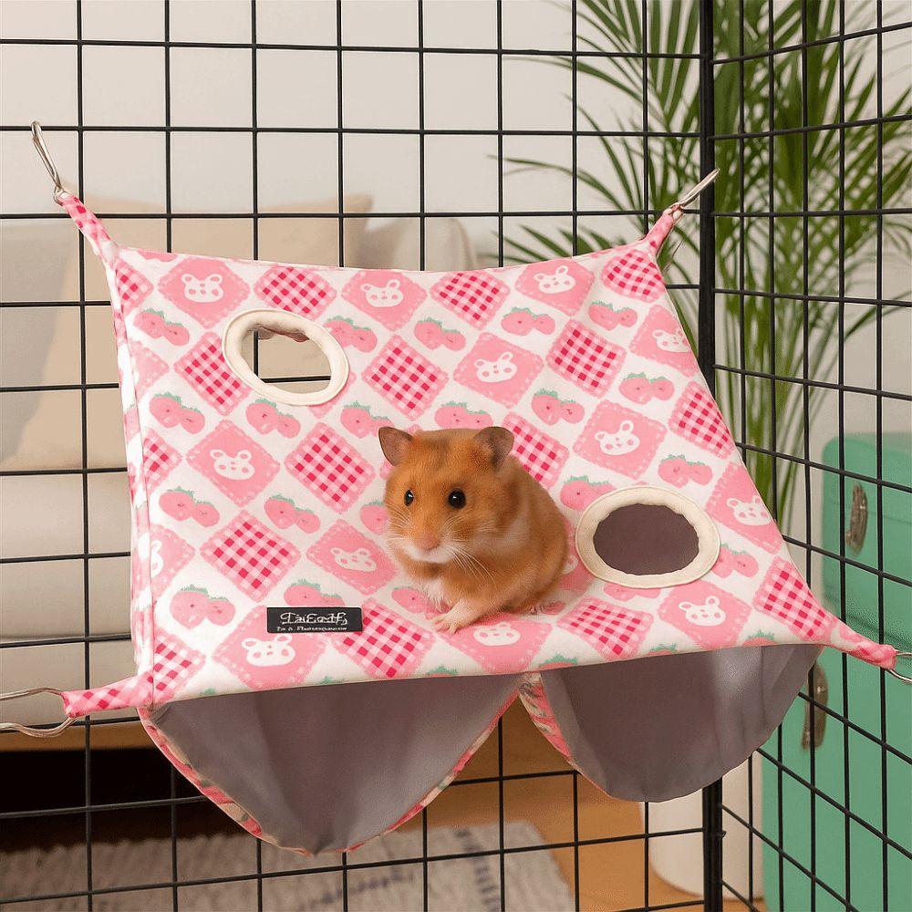 Cartoon Pattern Hanging Ferret Hammock Waterproof Multi-Sided Opening Double Layer Hammock Breathable Hamster Nest For Pet Cage