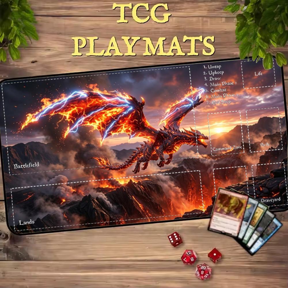 Epic Hellfire Lava Dragon Volcanic Mountain Storm Art TCG Playmat 35X60CM MTG Duel Mat Non-Slip Stitched Large Desktop Mat