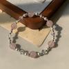 Pink Crystal Blue Chalcedony Beaded Bracelet Women Sweet Style Stackable Hand Jewelry Gift Friends