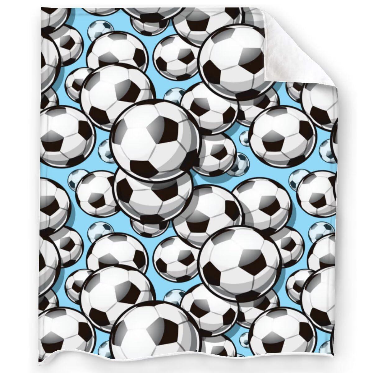 

Blue background football Printed Blanket for Sofa Bed Travel Camping Living Room Office Conditioning Blanket 75x90cm