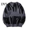 Comfy Casual Sweater Women Round Neck Long Sleeve Contrast Color Knitting Tops Loose Fit Printed Elastic Knitwear Daily Wear Pullover