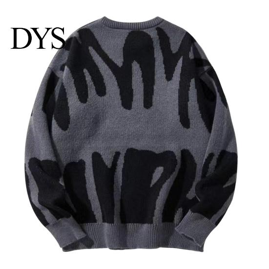 Comfy Casual Sweater Women Round Neck Long Sleeve Contrast Color Knitting Tops Loose Fit Printed Elastic Knitwear Daily Wear Pullover