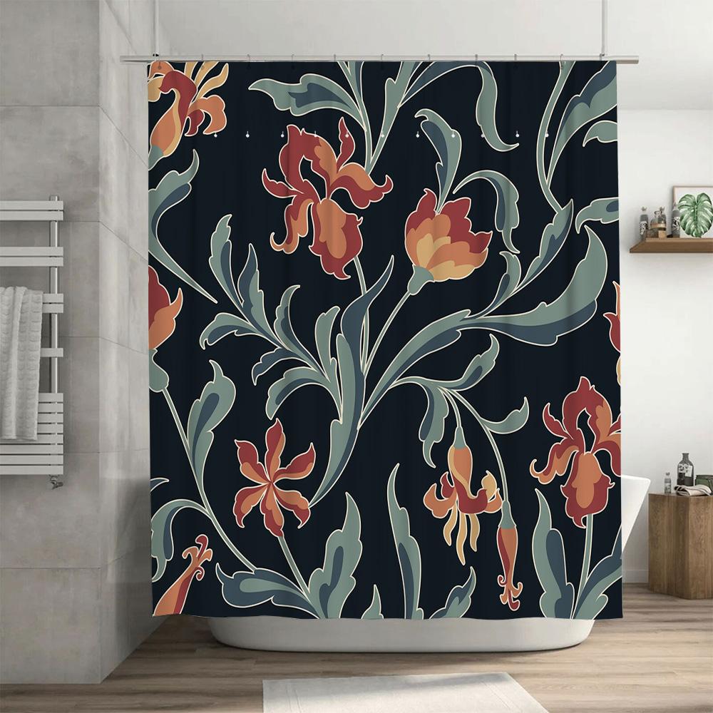 Stilvoller Floral-Duschvorhang für Badezimmerdekor Wasserdichtes Gewebe mit Hakenringen Mehrere Größen verfügbar
