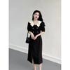 Long skirt, meat cover, belly cover, slim waist, small black dress, high-end black dress, women's fashion