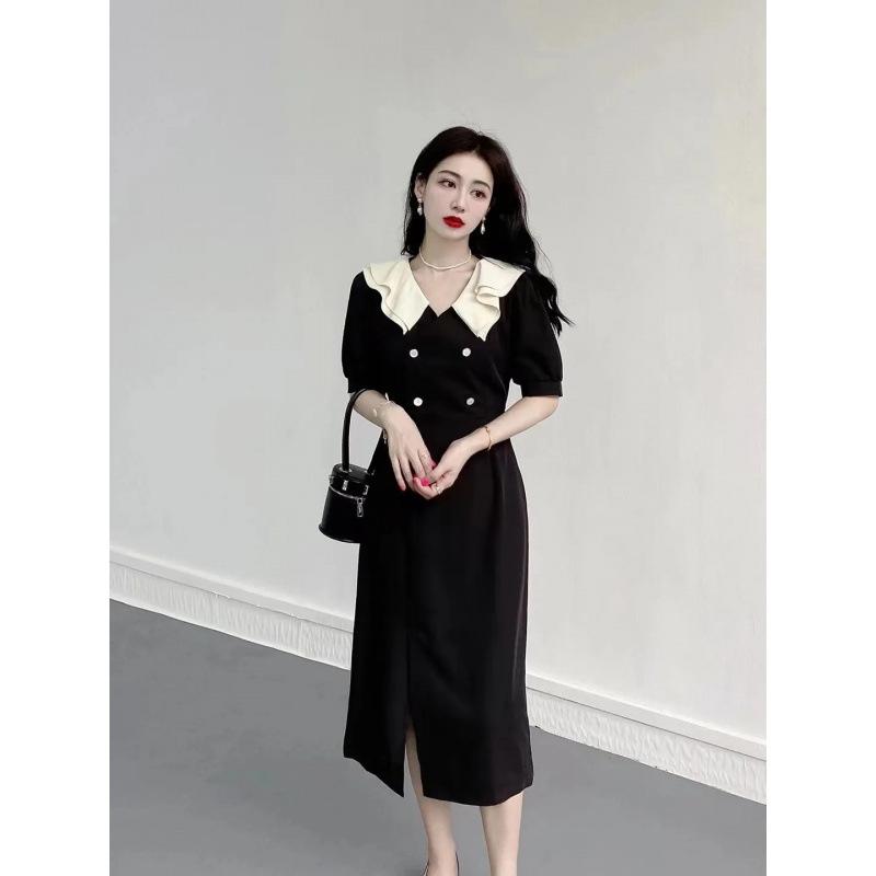Long skirt, meat cover, belly cover, slim waist, small black dress, high-end black dress, women's fashion