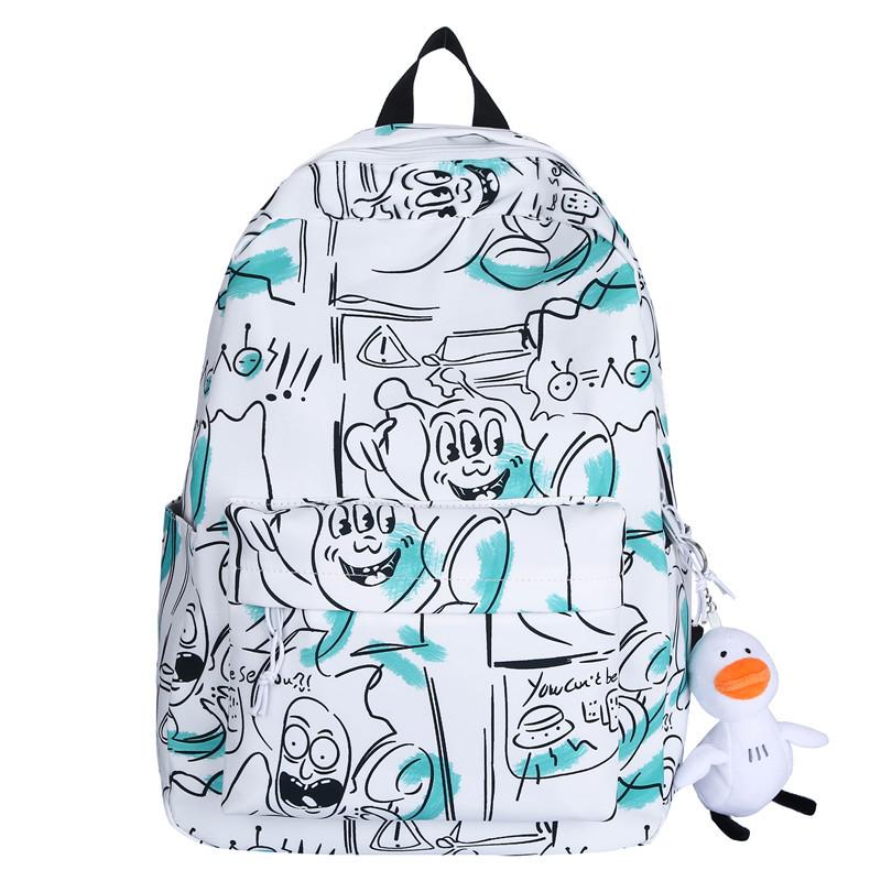 Schoolbag Backpack Women's 1011 New Korean Edition Fashion Personality Graffiti ins Wind Couple Large Capacity Travel Student School Bag