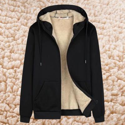 Polar Fleece Lamb Wool Sweatshirt for Men Autumn Winter Thickened Fleece Lined Loose Fit  Trendy Hooded Cardigan Jackets