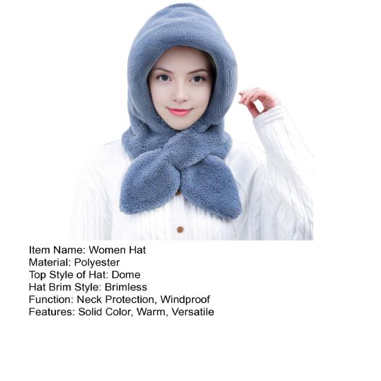 Women Hat Solid Color Elastic Knitted Warm Winter Hat With Scarf Outdoor