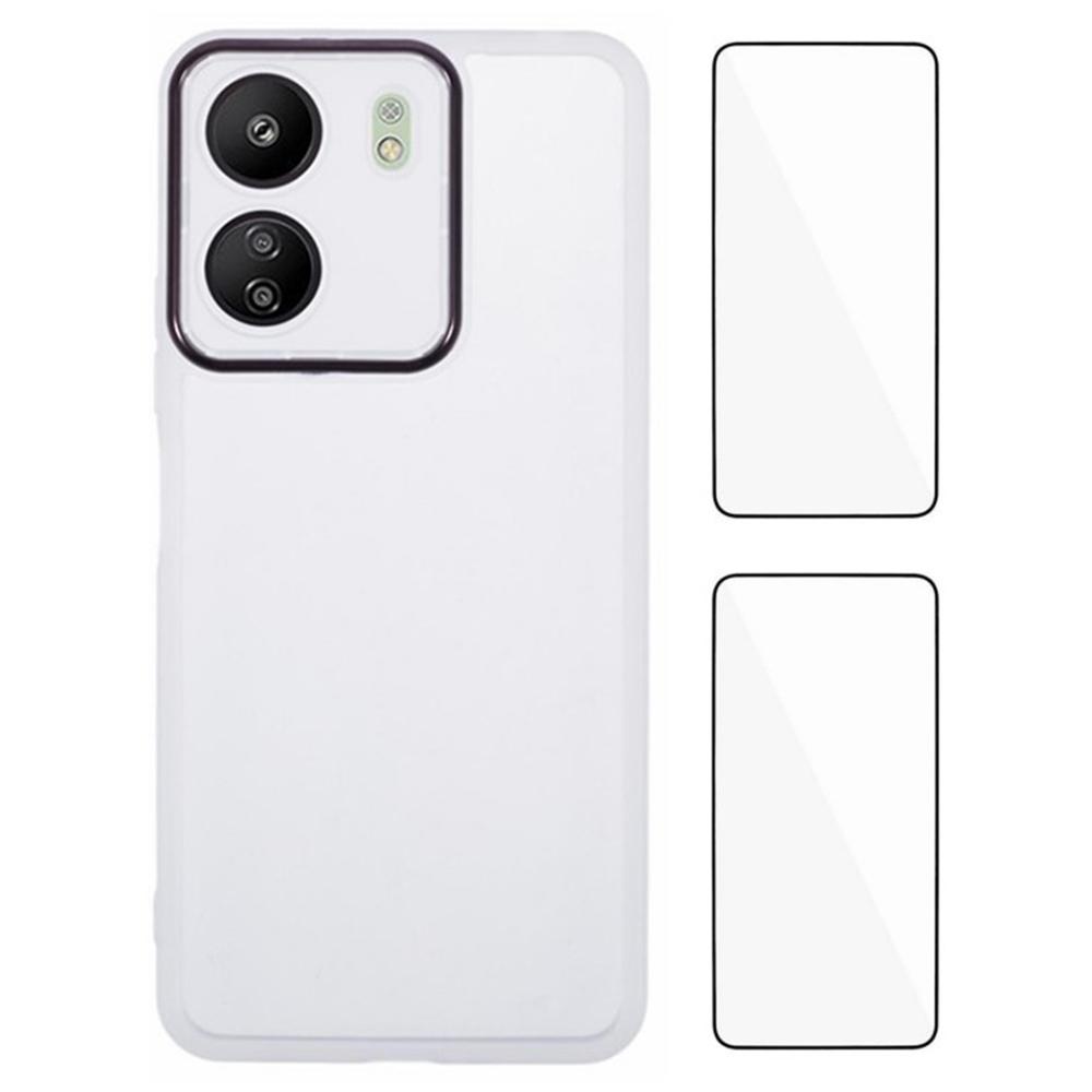 

WANLONFENG DKSM2 Series For Xiaomi Redmi 13C 4G Case TPU Clear Phone Cover with 2Pcs Screen Film/Electroplated Lens Frame Transparent White