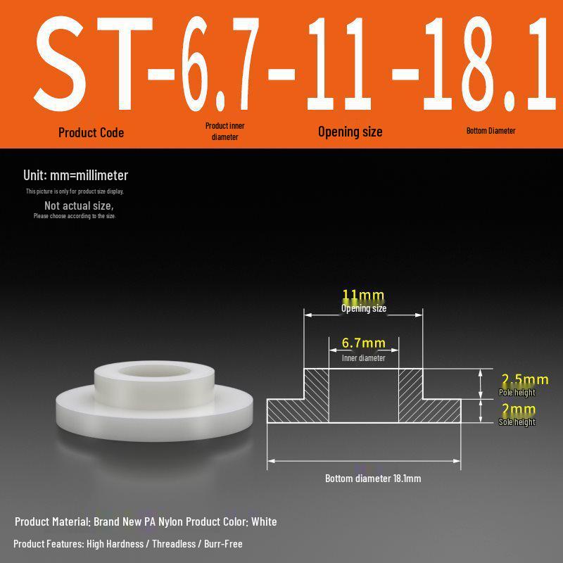 T-förmige Nylon-Unterlegscheibe: Konvex-Konkave Schraubwellenhülse, Stufen-Kunststoffscheibe, Nylonbuchse, Isolierkapsel ST2-ST35