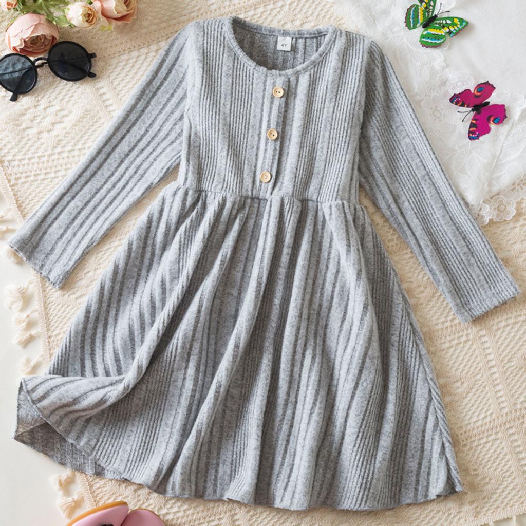 Girls Fashion Cute Long Sleeve Princess Dress Solid Color Casual Dresses