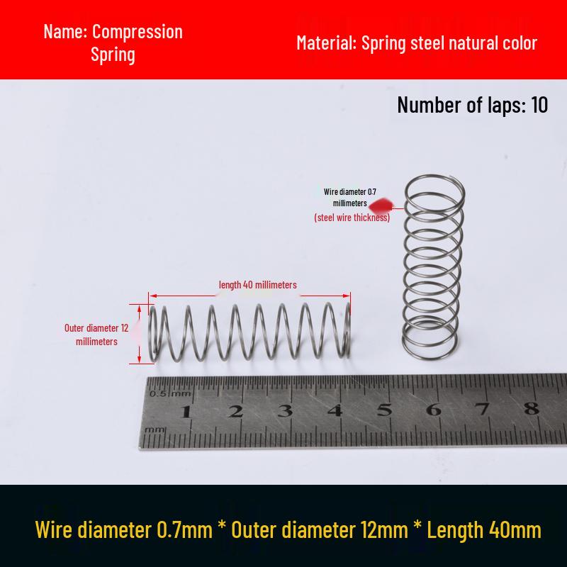 Druckfeder mit Rückstellfunktion aus Federstahl, 0,7 mm Drahtdurchmesser, 8-12 mm Außendurchmesser