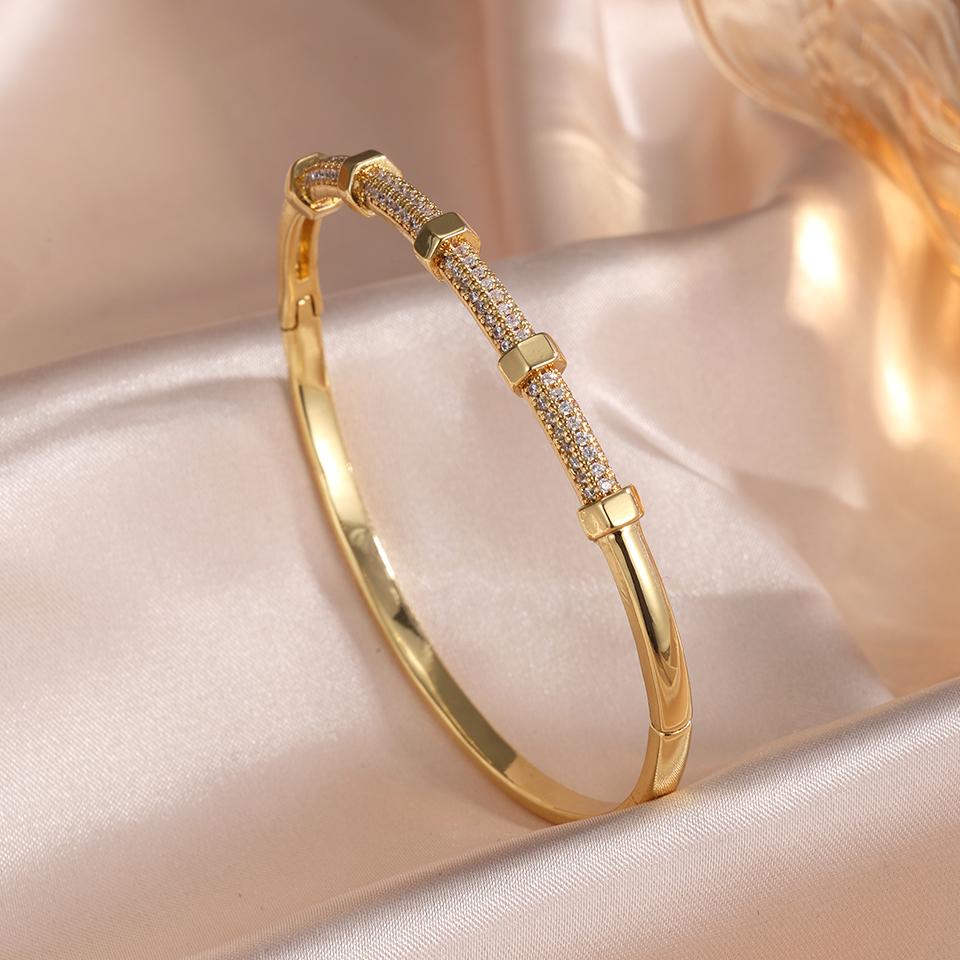 ZAKOL Classic Nail Screws Design Micro-set Zircon Bangles for Women High Quality Party Zircon Accessories Gift