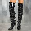 Long Knight Boots, Women's High Heels, Zipper Over The Knee, Pointed Toe, Thin Heel, Belt Buckle, Motorcycle Punk Women's Boots