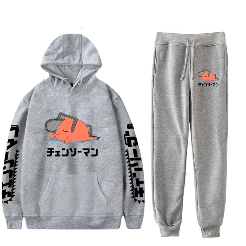 Anime Chainsaw Man Print Mannen Vrouwen Sweatshirt Set Casual Hoodie + Broek 2 Stuks Set Oversized Trui Mode Trainingspak Mannen kleding