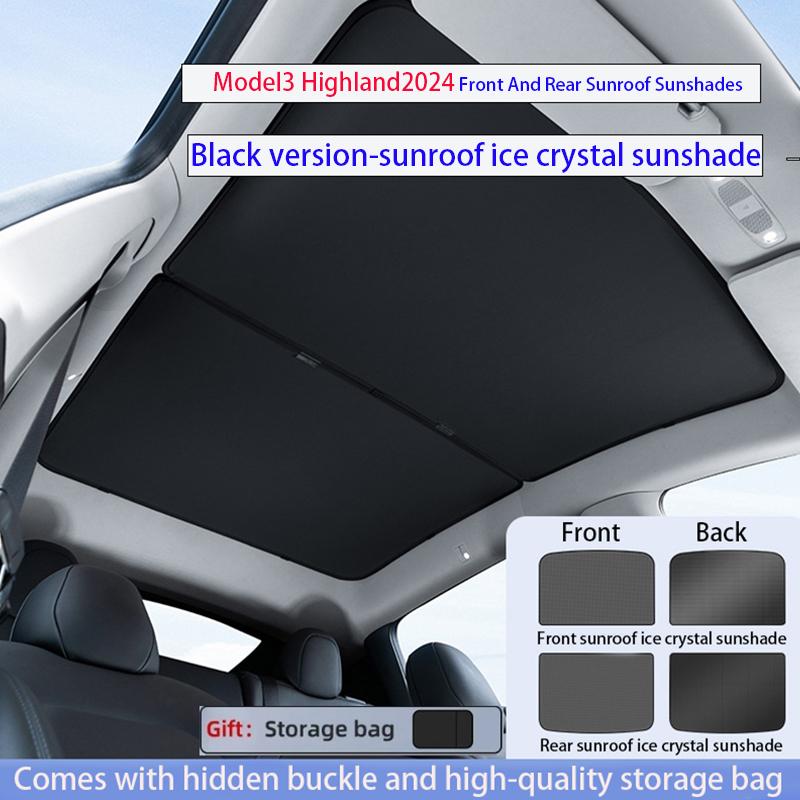 Sun Shades For Tesla Model 3+ Highland 2024 Y 2021-2023 Ice Cloth Buckle Sun Pare Glass Front Rear Sunroof Skylight Accessory