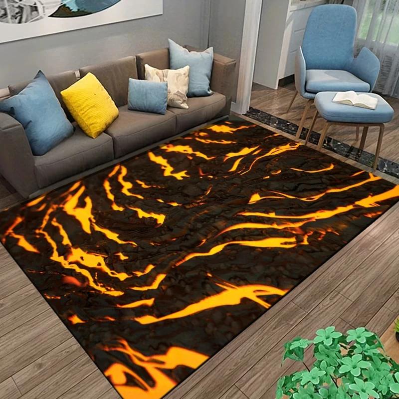 3D Volcano Lava Magma Rugs Carpet for Bedroom Decor Living Room Large Area Rugs Bedside Non-slip Floor Mat Home Entrance Doormat