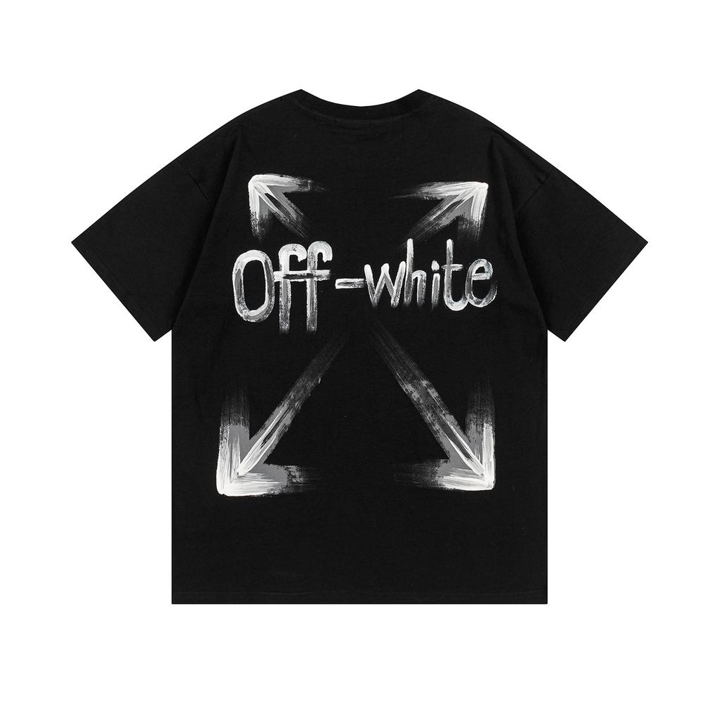 Off-White 2025 Spring/Summer New Letter Arrow Printed Pattern Round Neck Hooded Short Sleeved T-shirt for Men and Women
