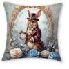 1/4pz Copricuscini Decorativi Vintage Vittoriani con Animali Volpe Gufo Gatto Coniglio Floreali per Divano Casa Camera da Letto