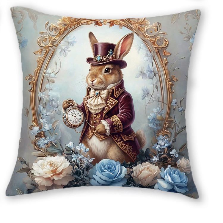 1/4pz Copricuscini Decorativi Vintage Vittoriani con Animali Volpe Gufo Gatto Coniglio Floreali per Divano Casa Camera da Letto