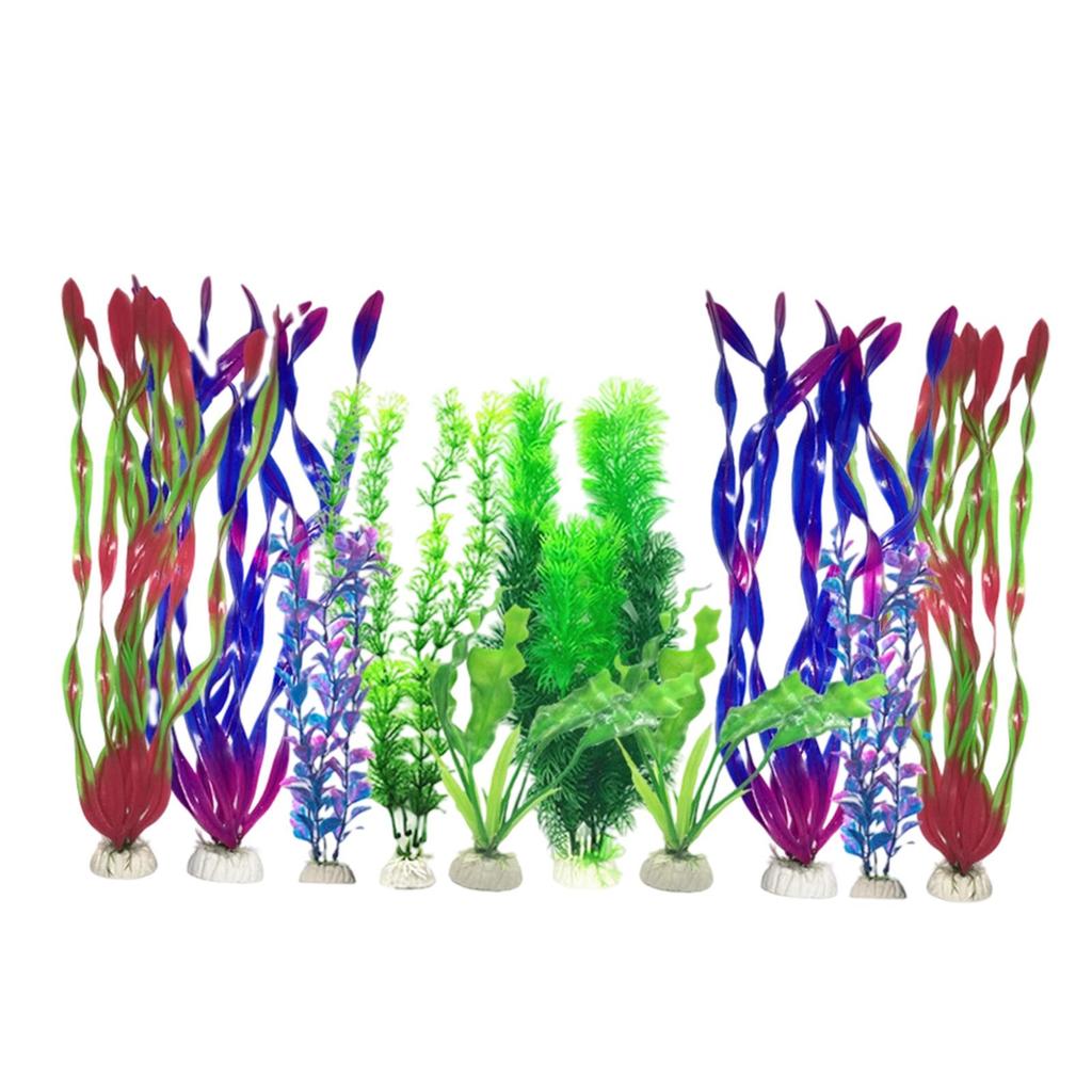 10Pcs Artificial Aquarium Plants Ornaments, Scenery, Multi Shape ,Colorful Fake Decorations, Betta Goldfish Tank Accessories