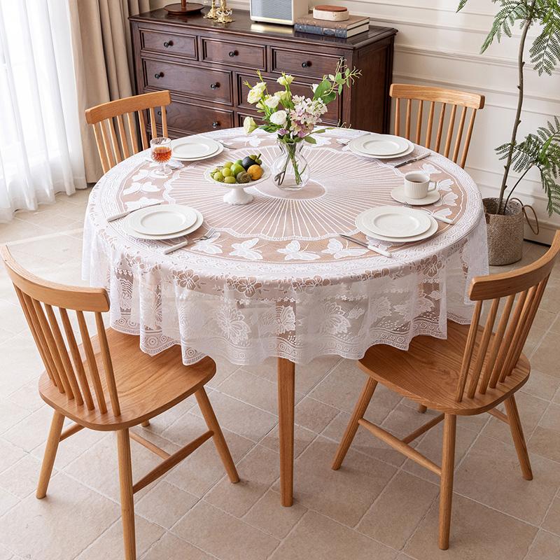 1Pc Lace Vintage 180CM Dust-proof Terylene White Tablecloth Tablecover Desk