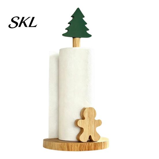 Handmade Wooden Holiday Gift Christmas Paper Towel Holder, Snowman And Tree Design, Rustic Decor for Dining Table Decorative Roll Holder Kitchen