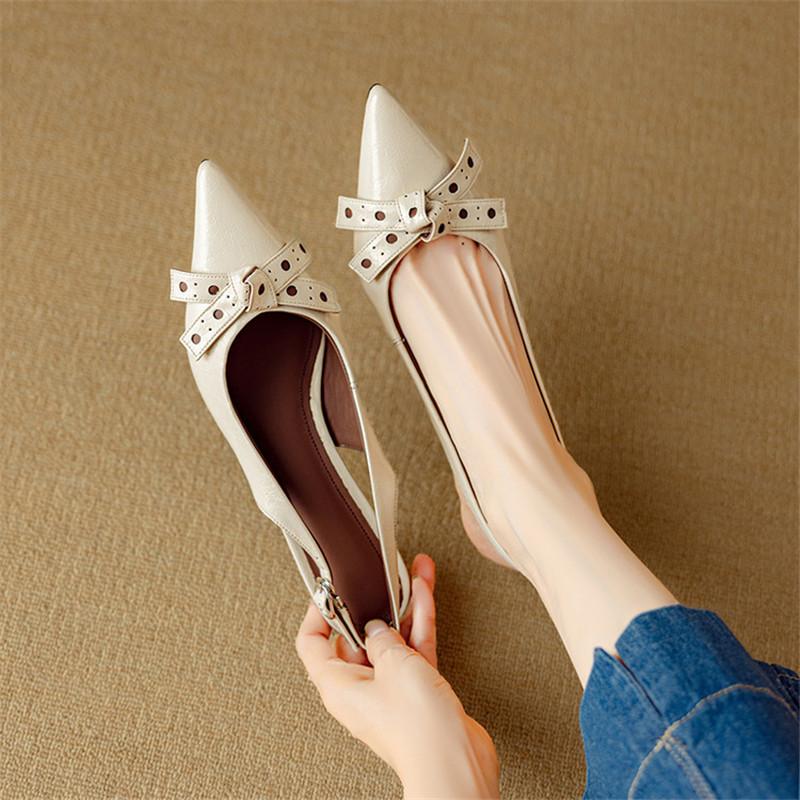 Fashion New Summer Sandals Cover Toe Sandals for Women Split Leather Pointed Toe Sandals Fashion Bow High Heels Office Women Shoes