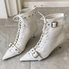 Eilyken New Sexy Thin Heels Cross Lace-up Women Ankle Boot Fashion Pointed Toe Zipper Party Dress Ladies Shoes