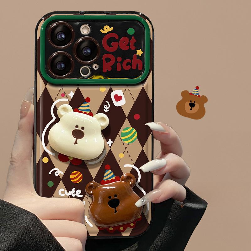 Applicable To Apple 15pro Mobile Phone Case Iphone14/13 Diamond Christmas Bear Doll 11/12 Flip Mirror X