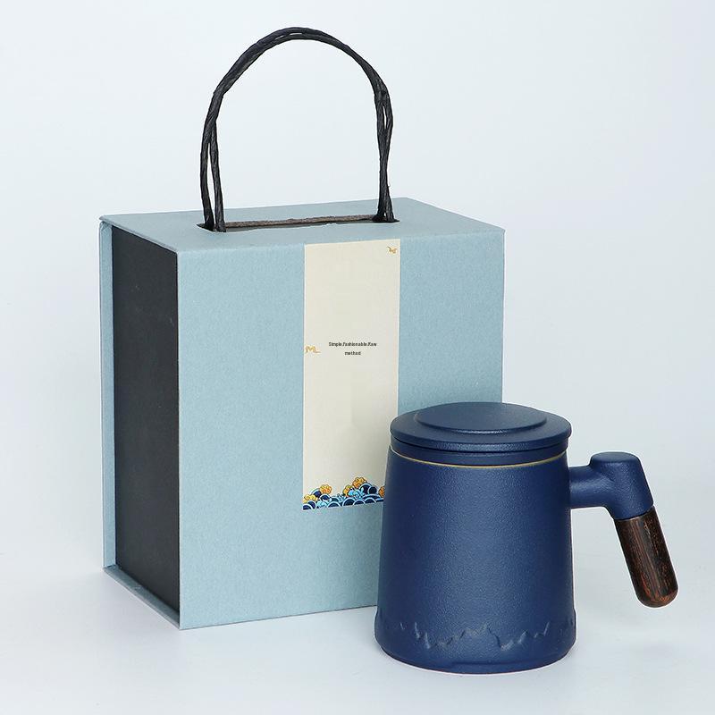 Ceramic Tea and Water Separation Office Mug - Simple Brewing Cup for Business Gifts