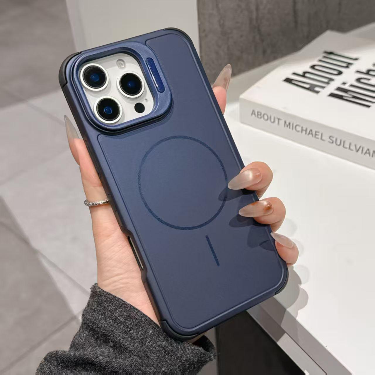 

Magnetic Armor Stand Phone Case for iPhone 17/16 Pro Max/15/14 - Protective, Drop-resistant Cover iPhone 12 синий