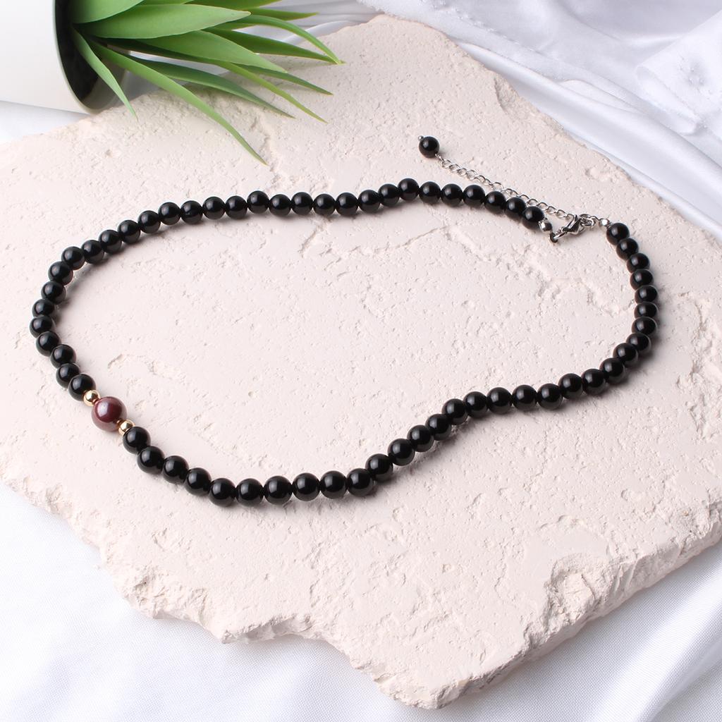 Bien Vetu 6Mm Onyx + 8Mm Single Cinnabar Necklace