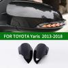 For TOYOTA YARIS XP150 2013-2018 Car Rearview Mirror Cover Trim, with Horn Black Carbon Fibre Side Turn Signal Mirror Covers