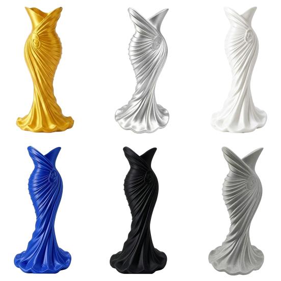 DYS 3D Printed Evening Gown Shaped Vase, Elegant Dress Sculpture Flower Pot, Minimalist Home Ornament for Entryway Side Cabinet