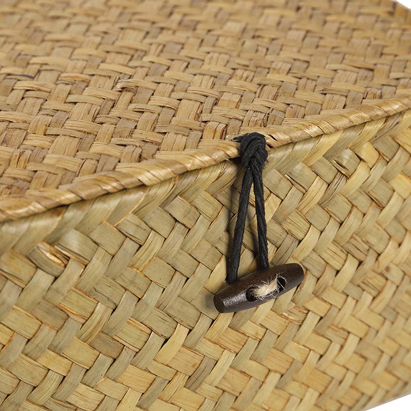 IGNPION - Cesto portaoggetti in vimini con coperchio, cesto da scrivania intrecciato in vimini, rettangolare, organizer da bagno, scatola decorativa per sotto mensole del soggiorno, cesto portatutto