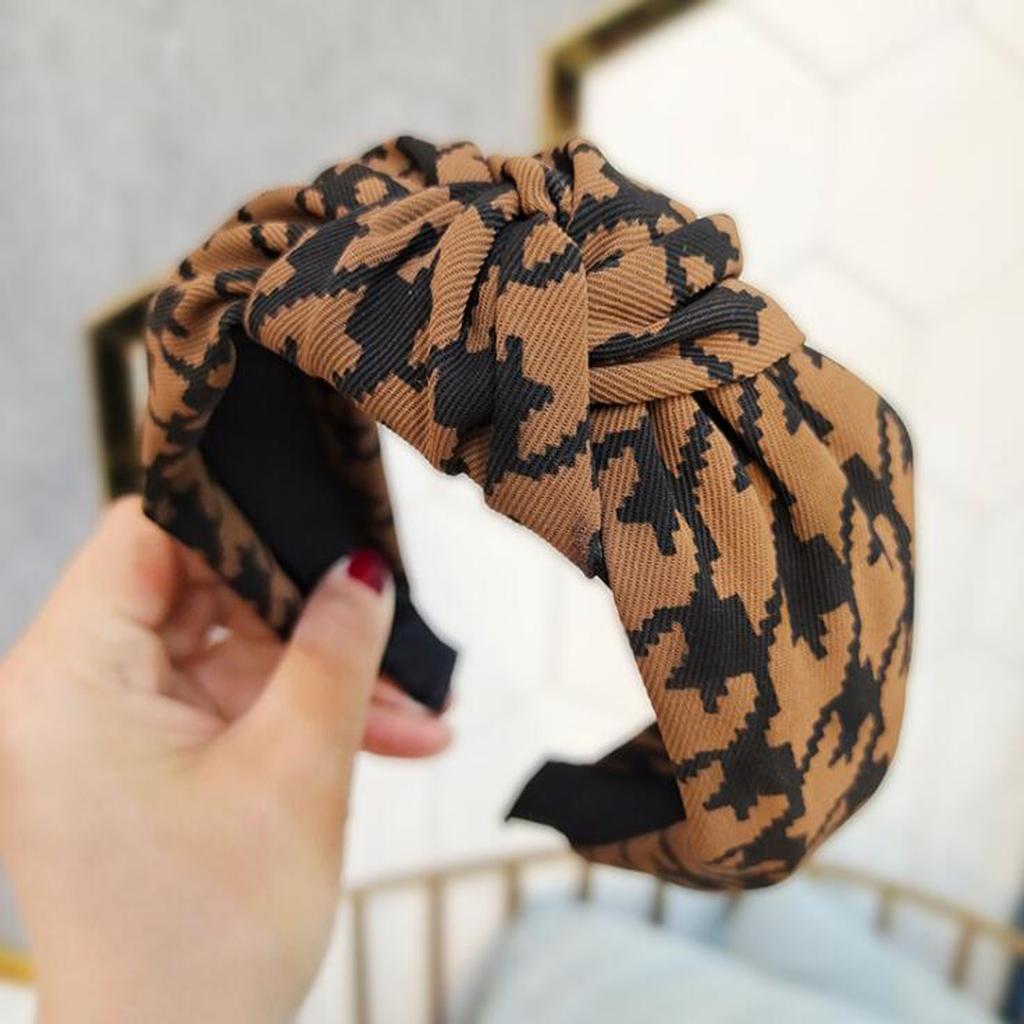 PROLY Neues Klassisches Hahnentritt-Stirnband Weicher Knoten in der Mitte Haarband Winter Warm Turban Kopfbedeckung Erwachsene Haaraccessoires