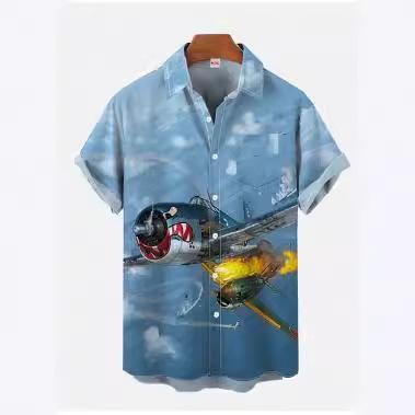 Fighter Series 1D Digital Printing Men's Hawaiian Shirt Short Sleeve Wholesale