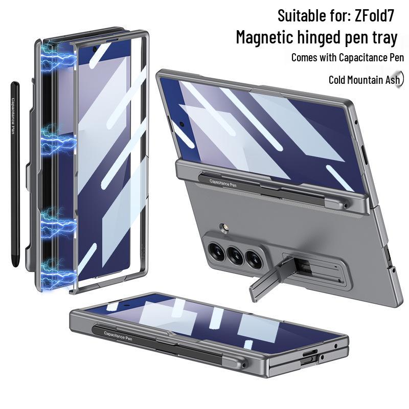 Samsung Z Fold7 Magnetic Solid Color Flip Case with Pen Slot and Stand