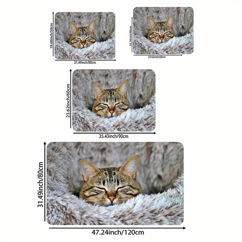 1Pcs Cozy Cat Pattern Floor Mat Modern Kitchen Polyester Rug Non-Slip Colorful Indoor Carpet, For Home Bathroom Bedroom Living Room Decor