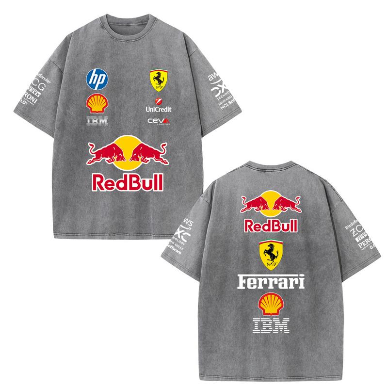 Red Bull 2026 Zomer F1 Racepak  Korte Mouwen Vintage Washed T-shirt Rond Hals T-shirt L