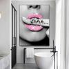 Black and Pink Toilet Posters Fashion Pink Woman Canvas Paintings And Prints HD Pictures For Washroom Bathroom Decor Frameless