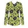 Women's Patchwork Zipper Top - Long-sleeved V-neck, Floral Print Decoration, Slim Design, Fashionable and Personalized