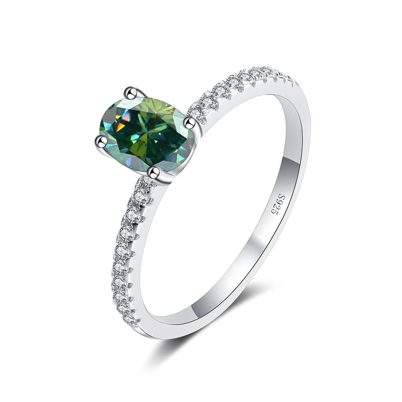 

Bague Ringen, 1 или 2 карата, обручальное кольцо с муассанитом овальной огранки для женщин, сверкающие ювелирные изделия, кольцо из 100% стерлингового серебра 925 пробы, женское кольцо GRA 1ct No.5 зелёный