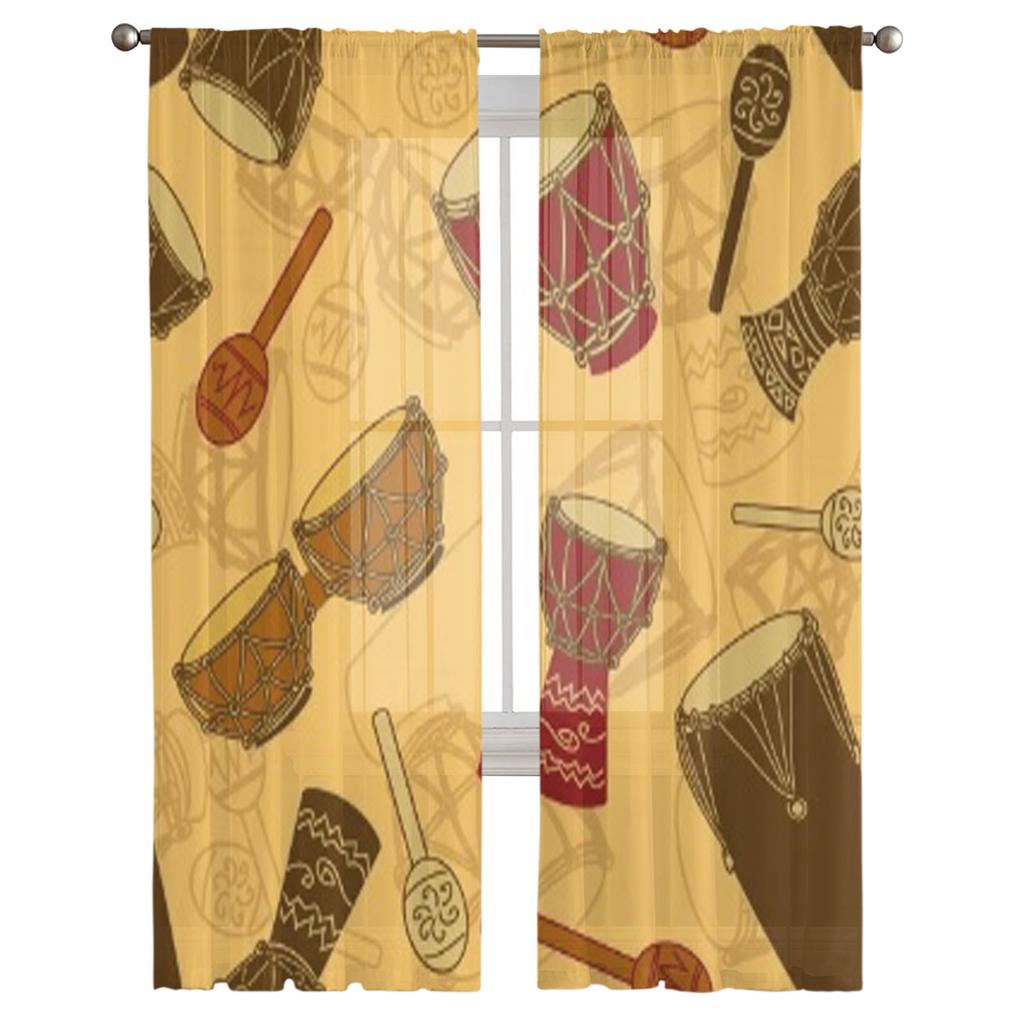 African Percussion Luxurious Chiffon Sheer Curtains for Living Room Bedroom Decoration Window Voiles Tulle Curtain