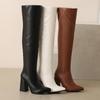 Bottes à talons hauts pour femmes automne et hiver nouvelles bottes simples tout avec talon épais de couleur unie grande taille au-dessus du genou