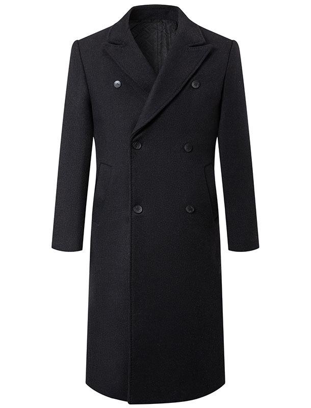 Men's Double-Breasted Wool Coat - Stylish, Cotton-Lined, Thick Mid-Length with Lapel Collar for Autumn/Winter 2025.